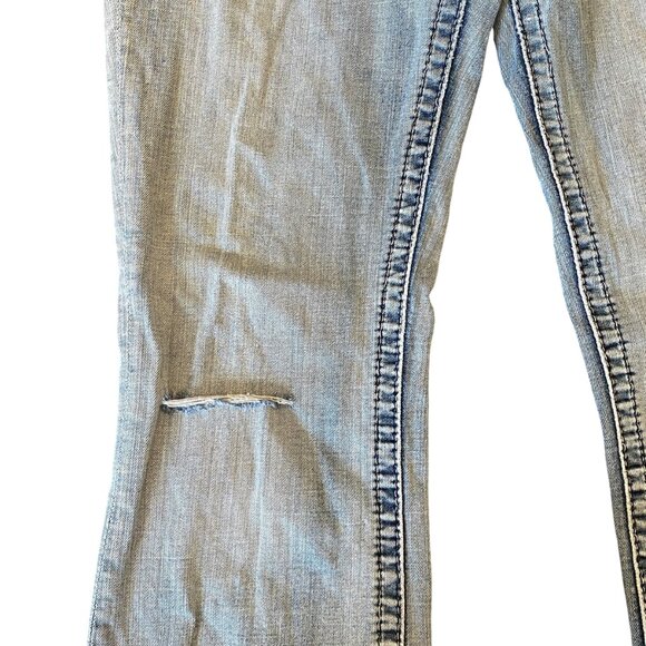 Miss Me Signature Bootcut Jeans Distressed Patchwork-Plaid Pocket Sz 32 #178H - Picture 8 of 14